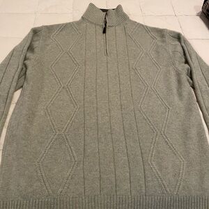 Brioni men’s quarter zip cashmere sweater in a soft mossy green.